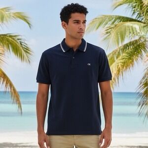 Calvin Klein Mens Liquid Touch Polo Shirt Navy Blue Tipped Collar XL RN36543
